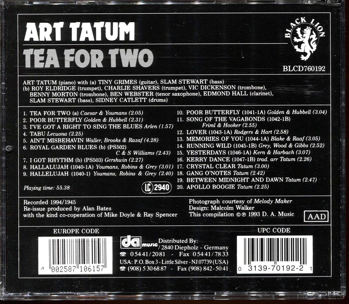 Art Tatum - Tea For Two (20 tracks) [New CD]