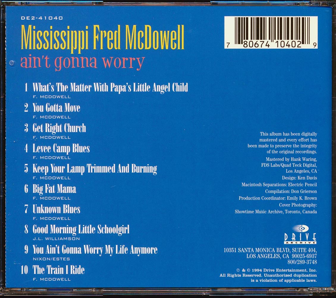 Mississippi Fred McDowell - Ain't Gonna Worry [New CD]