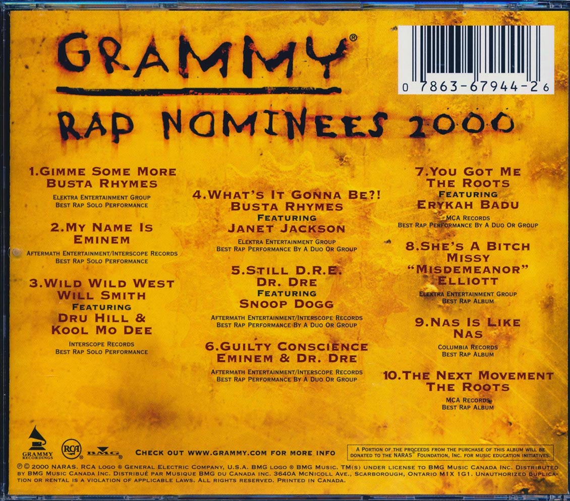 Nas, Dr. Dre, Snoop Dog, Busta Rhymes, Eminem, Will Smith, Erykah Badu, Etc. - Grammy Rap Nominees 2000 [New CD]