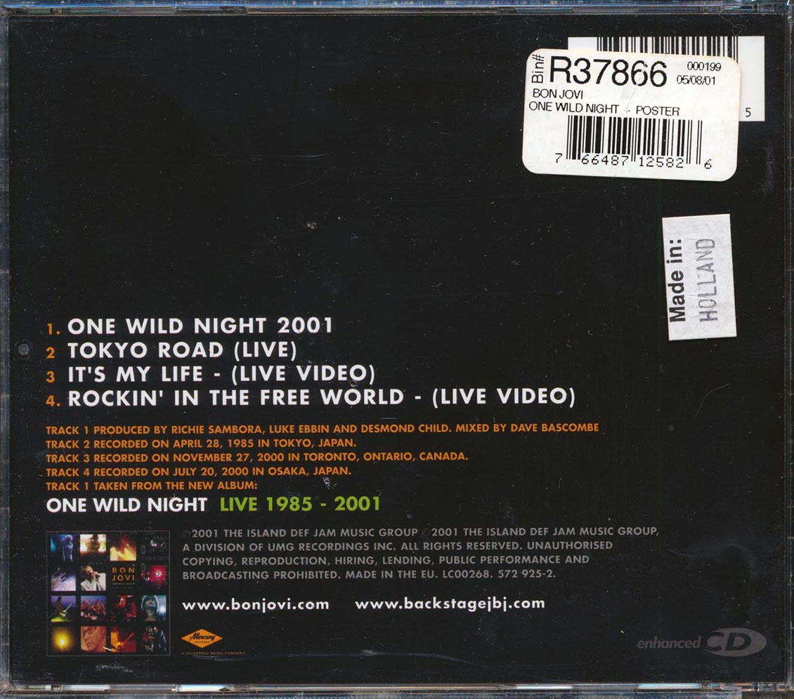 Bon Jovi - One Wild Night (EP, 2 Tracks + 2 Videos) [New CD]