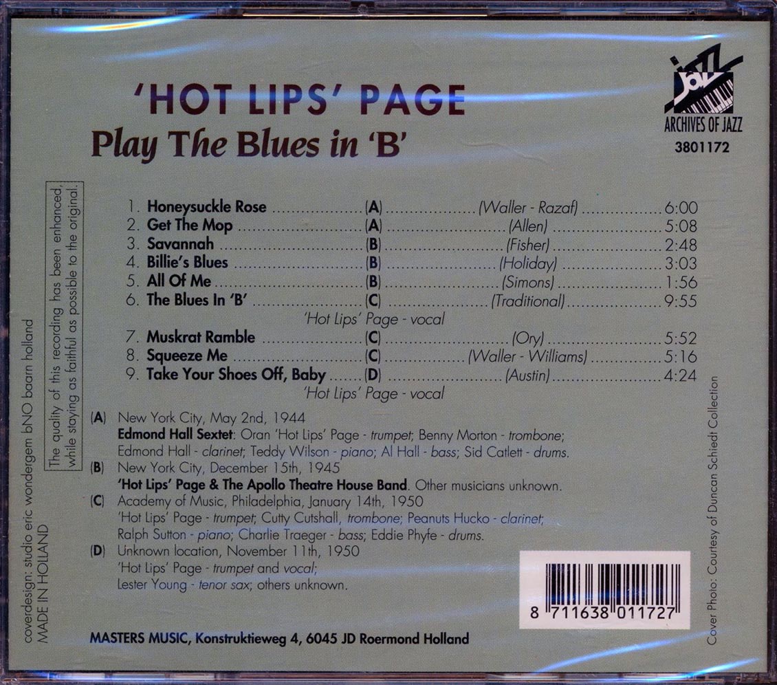 Hot Lips Page - Play The Blues In 'B' [New CD]
