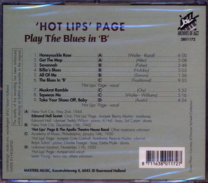 Hot Lips Page - Play The Blues In 'B' [New CD]