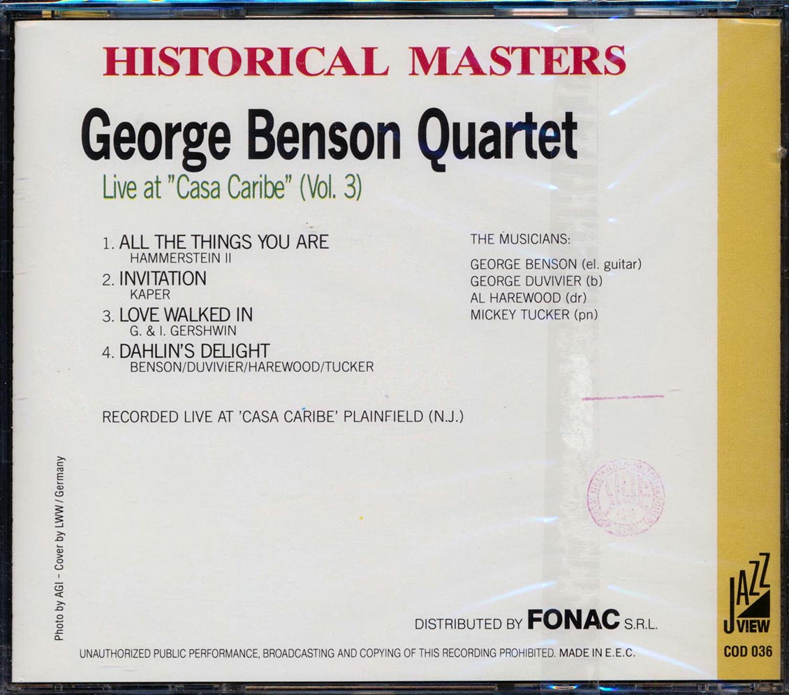 George Benson Quartet - Live At Casa Caribe Volume 3 [New CD]