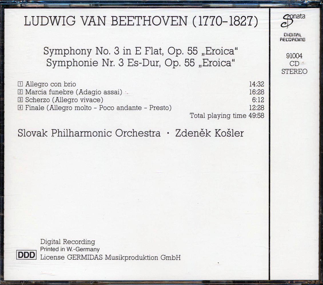 Beethoven - Symphony No. 3 Eroica: Slovak Philharmonic Orchestra, Zdenek Kosler [New CD]