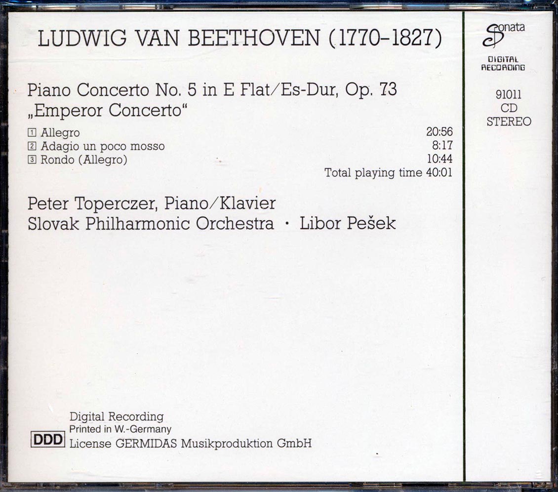 Beethoven - Piano Concerto No. 5 Emperor Concerto: Sloval Philharmonic Orchestra, Libor Pesek [New CD]