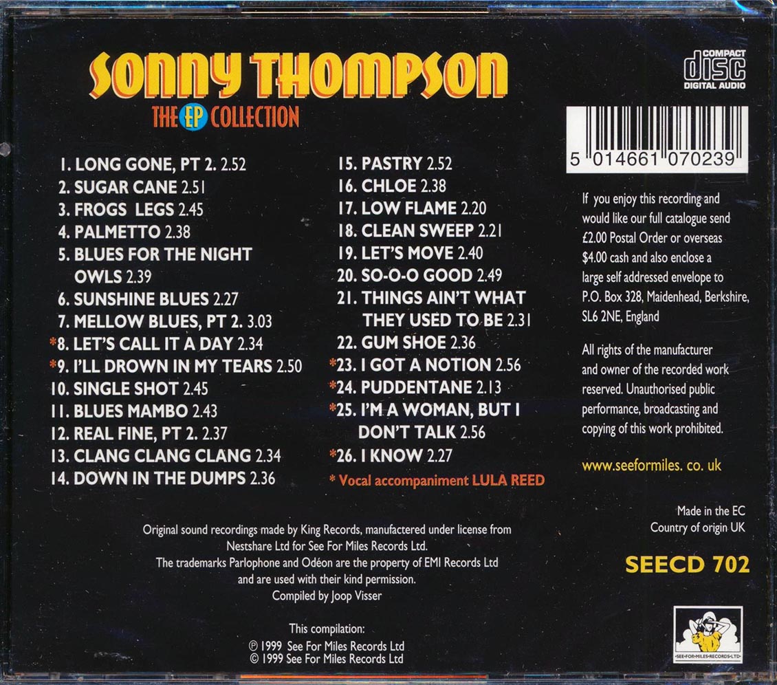 Sonny Thompson - The EP Collection (26 tracks) [New CD]
