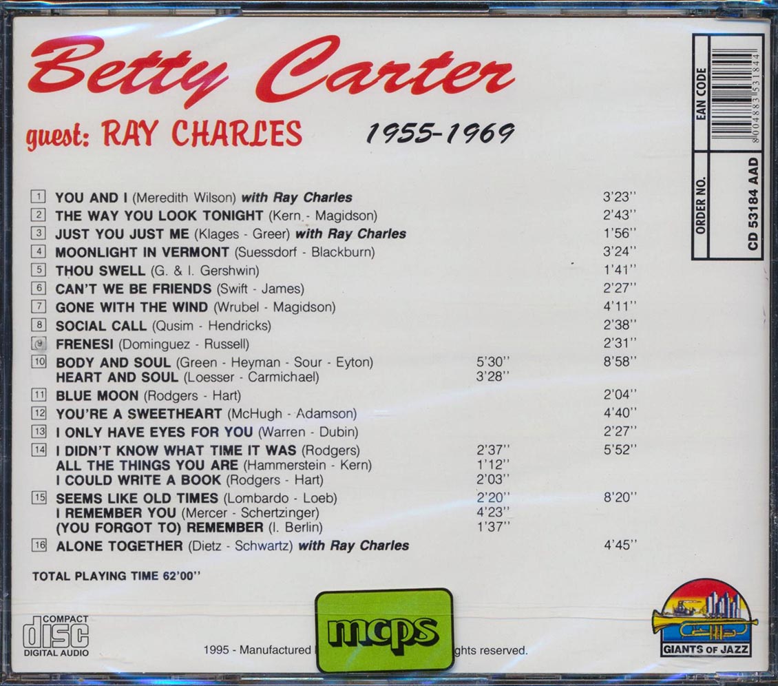 Betty Carter, Ray Charles - Betty Carter, Guest Ray Charles: 1955-1969 [New CD]