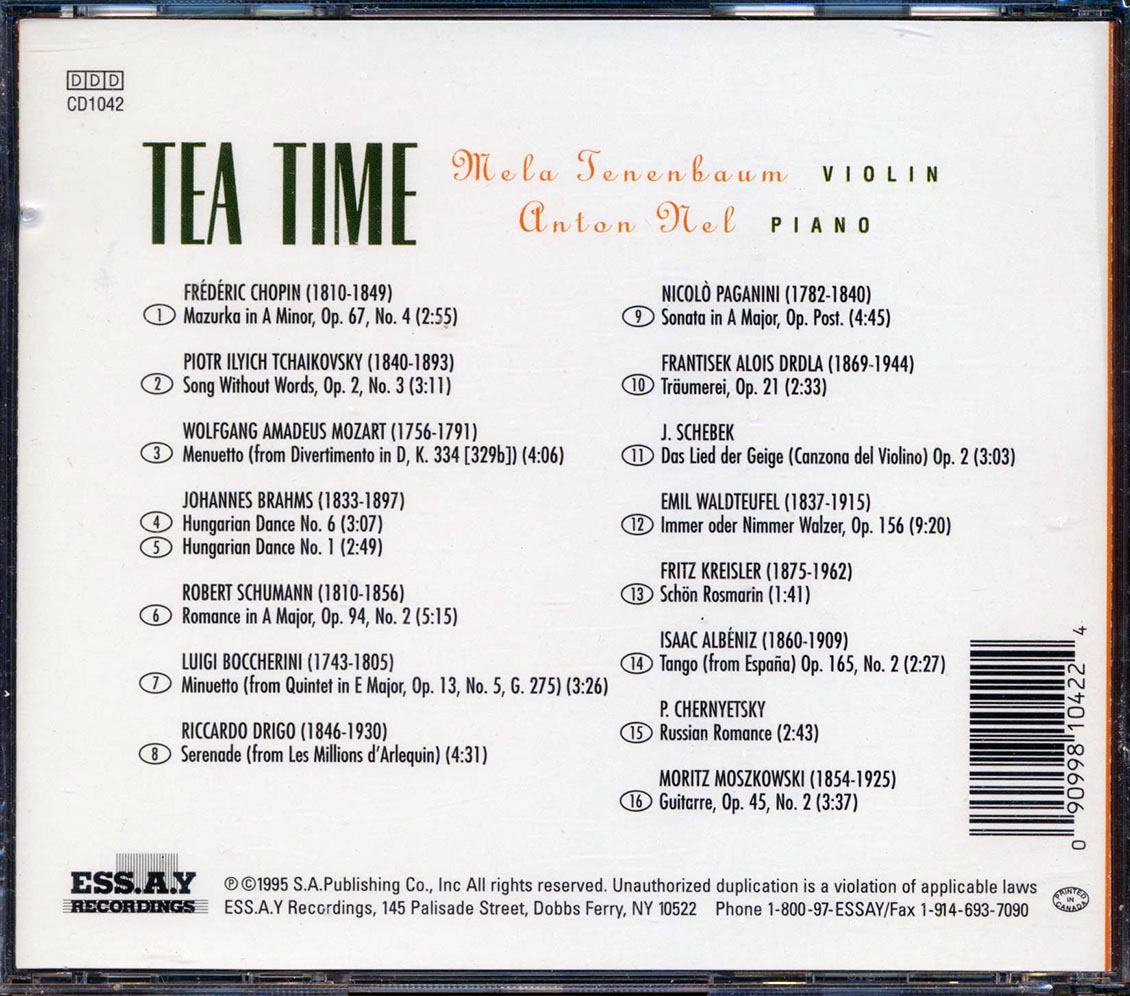 Mela Tenenbaum, Anton Nel - Tea Time: A Collection Of Favorites For Violin & Piano [New CD]
