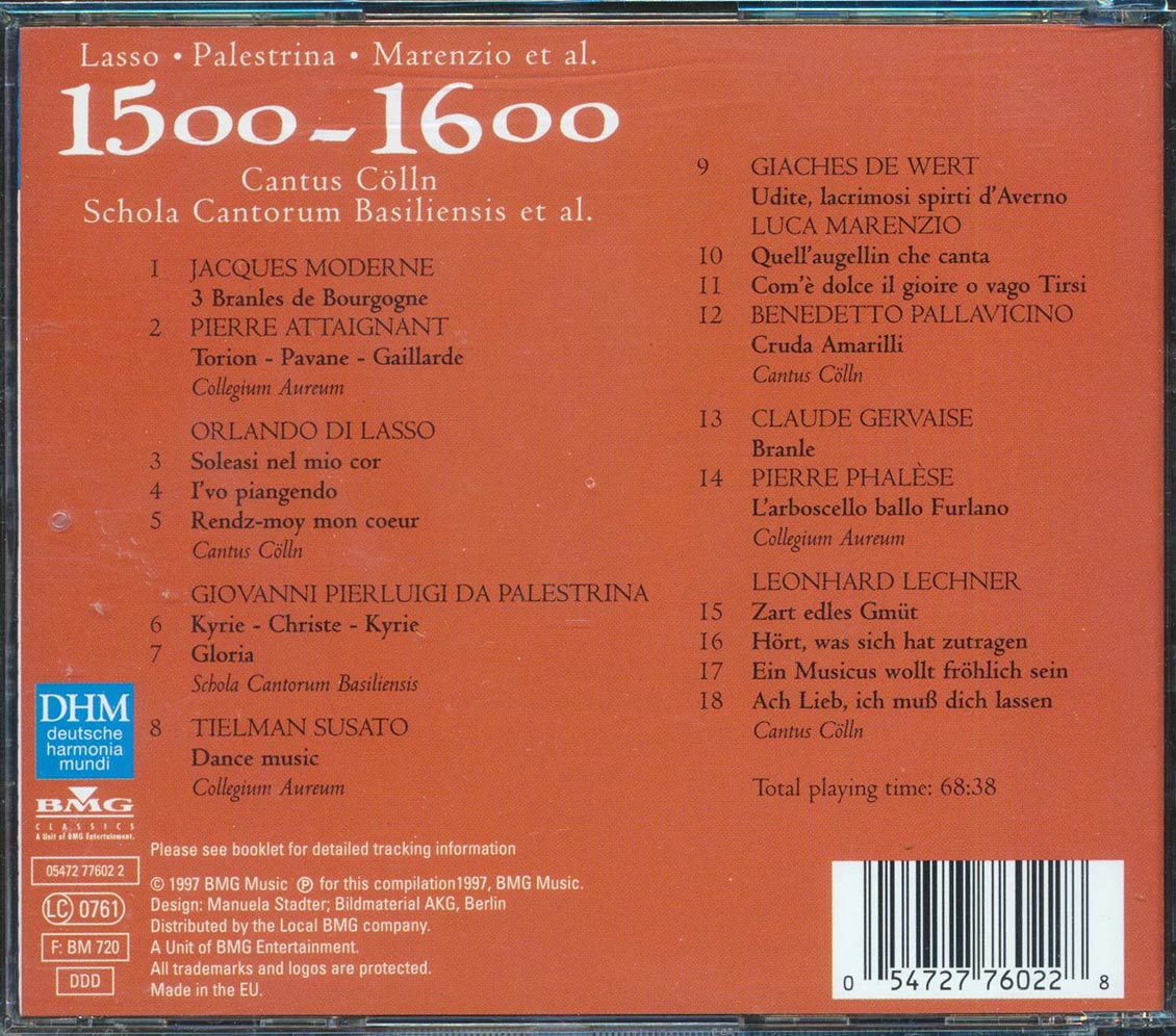 Lasso, Palestrina, Marenzio, Etc. - 1500-1600 Cantus Colln Schola Cantorum Basiliensis Et Al [New CD]