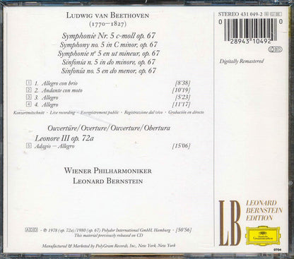 Beethoven - Symphony No. 5, Leonore Overture No. 3: Vienna Philharmonic Orchestra [New CD]