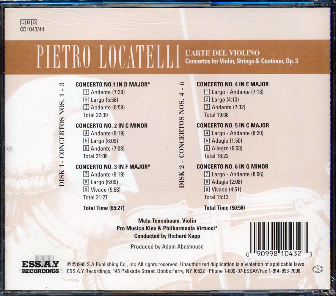 Pietro Locatelli - L' Arte De Violino Vols. 1 & 2 Concertos Nos. 1-6 Conductor Richard Kapp (2xCD) [New CD]