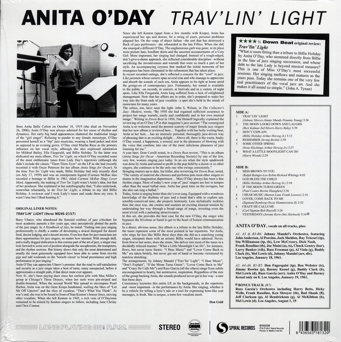 Anita O'Day - Trav'lin' Light (+bonus track) (ltd. ed.) (180g) (remastered) [New Vinyl Record LP]