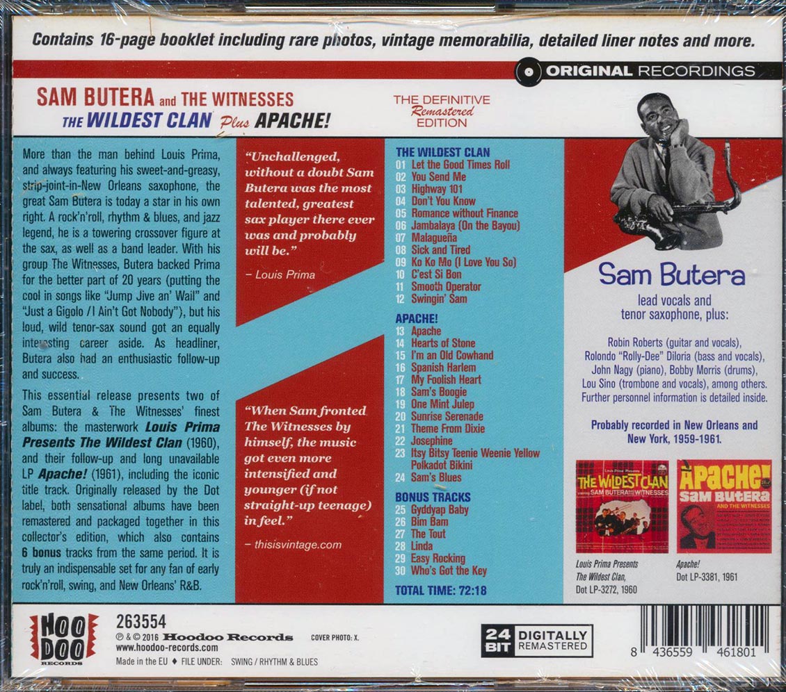 Sam Butera & The Witnesses - The Wildest Clan + Apache! (2 albums on 1 CD) (30 tracks) (+6 bonus tracks) (incl. 16-page booklet) (remastered) (24-bit master [New CD]