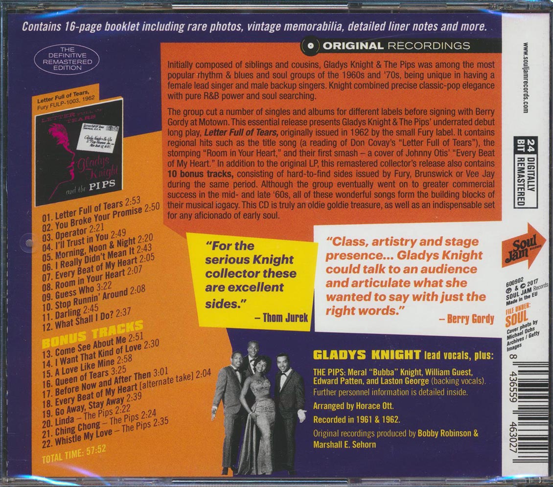 Gladys Knight & The Pips - Letter Full Of Tears (22 tracks) (+10 bonus tracks) (incl. 16-page booklet) (remastered) (24-bit mastering) [New CD]