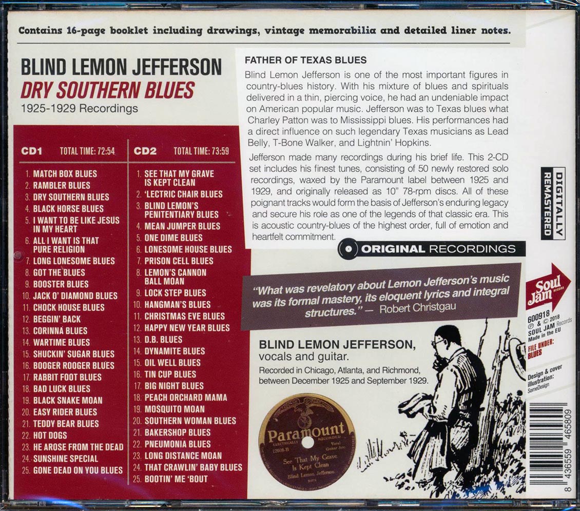 Blind Lemon Jefferson - Dry Southern Blues: 1925-1929 Recordings (50 tracks) (2xCD) (incl. 16-page booklet) (remastered) [New CD]