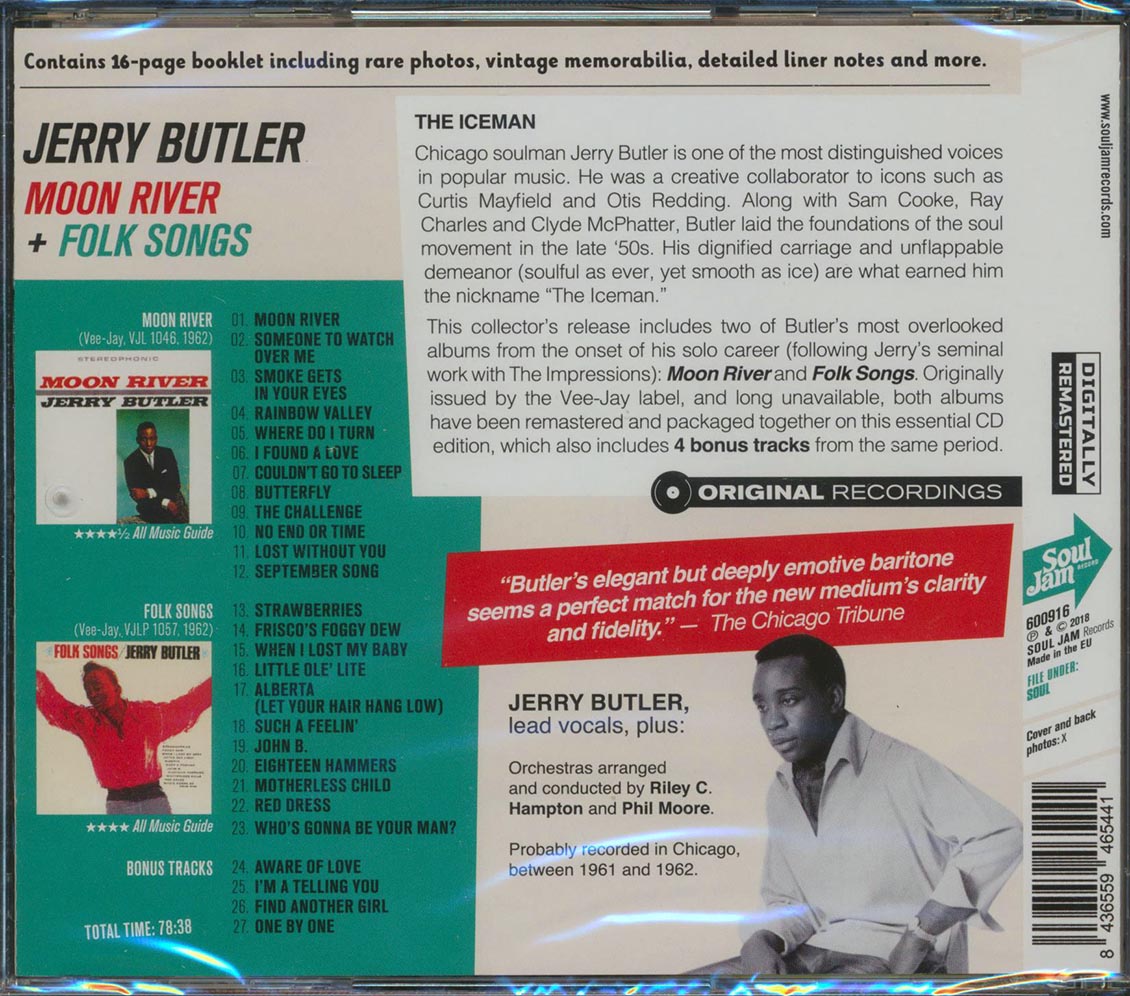 Jerry Butler - Moon River + Folk Songs (2 albums on 1 CD) (27 tracks) (incl. 16-page booklet) (remastered) [New CD]