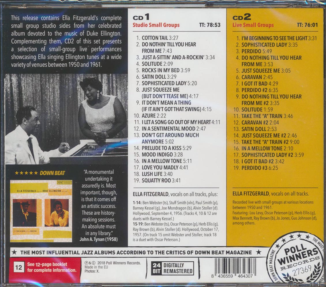Ella Fitzgerald - Sings Duke Ellingston: The Studio & Live Small Groups (38 tracks) (2xCD) (incl. 12-page booklet) (remastered) (24-bit mastering) [New CD]
