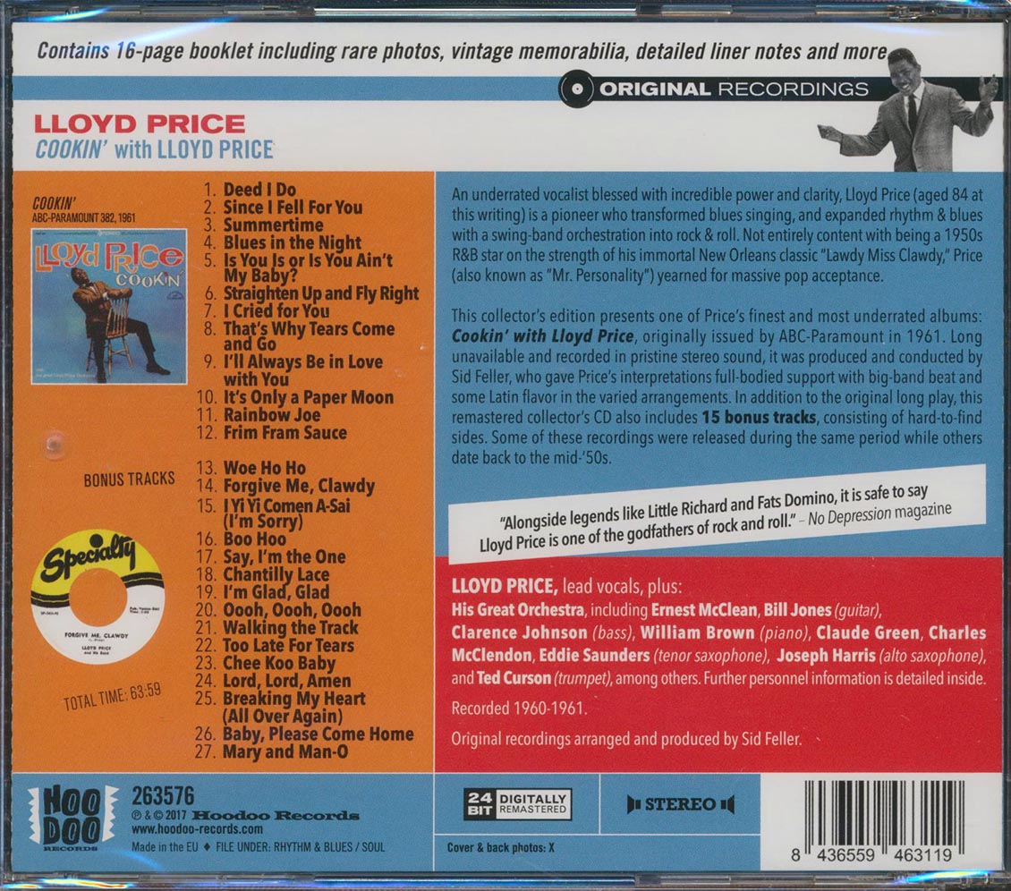 Lloyd Price - Cookin' (27 tracks) (+15 bonus tracks) (incl. 16-page booklet) (remastered) (24-bit mastering) [New CD]
