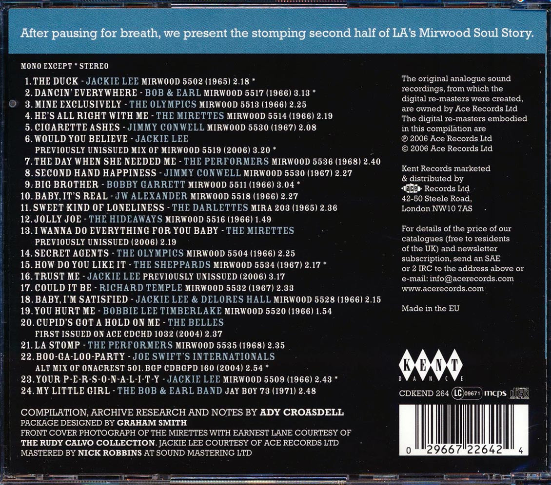 Jackie Lee, The Olympics, The Mirettes, The Hideaways, Etc. - The Mirwood Soul Story Volume 2 (24 tracks) (incl. large booklet) [New CD]