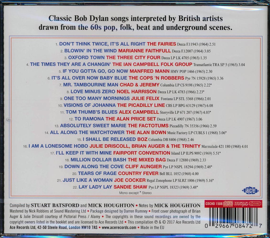 Marianne Faithfull, The Fairies, Brian Auger, Etc. - Take What You Need: UK Covers Of Bob Dylan Songs 1964-69 (22 tracks) (incl. large booklet) (remastered) [New CD]