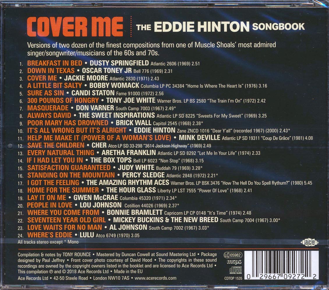 Cher, Bobby Womack, Candi Staton, Etc. - Cover Me: The Eddie Hinton Songbook (24 tracks) (incl. large booklet) (remastered) [New CD]