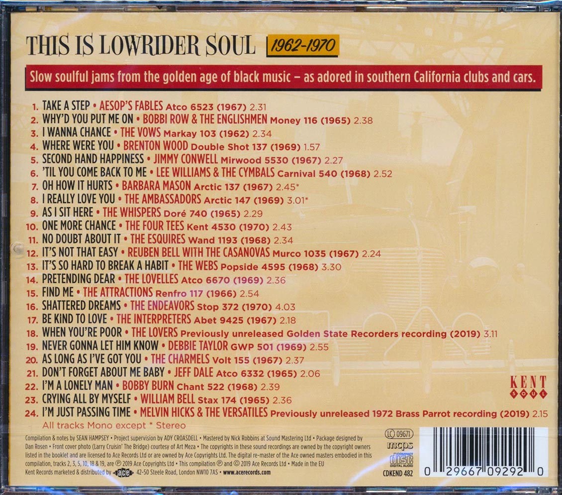 Barbara Mason, The Webs, The Whispers, Lee Williams & The Cymbals, Etc. - This Is Lowrider Soul: 1962-1970 (24 tracks) (incl. large booklet) (remastered) [New CD]