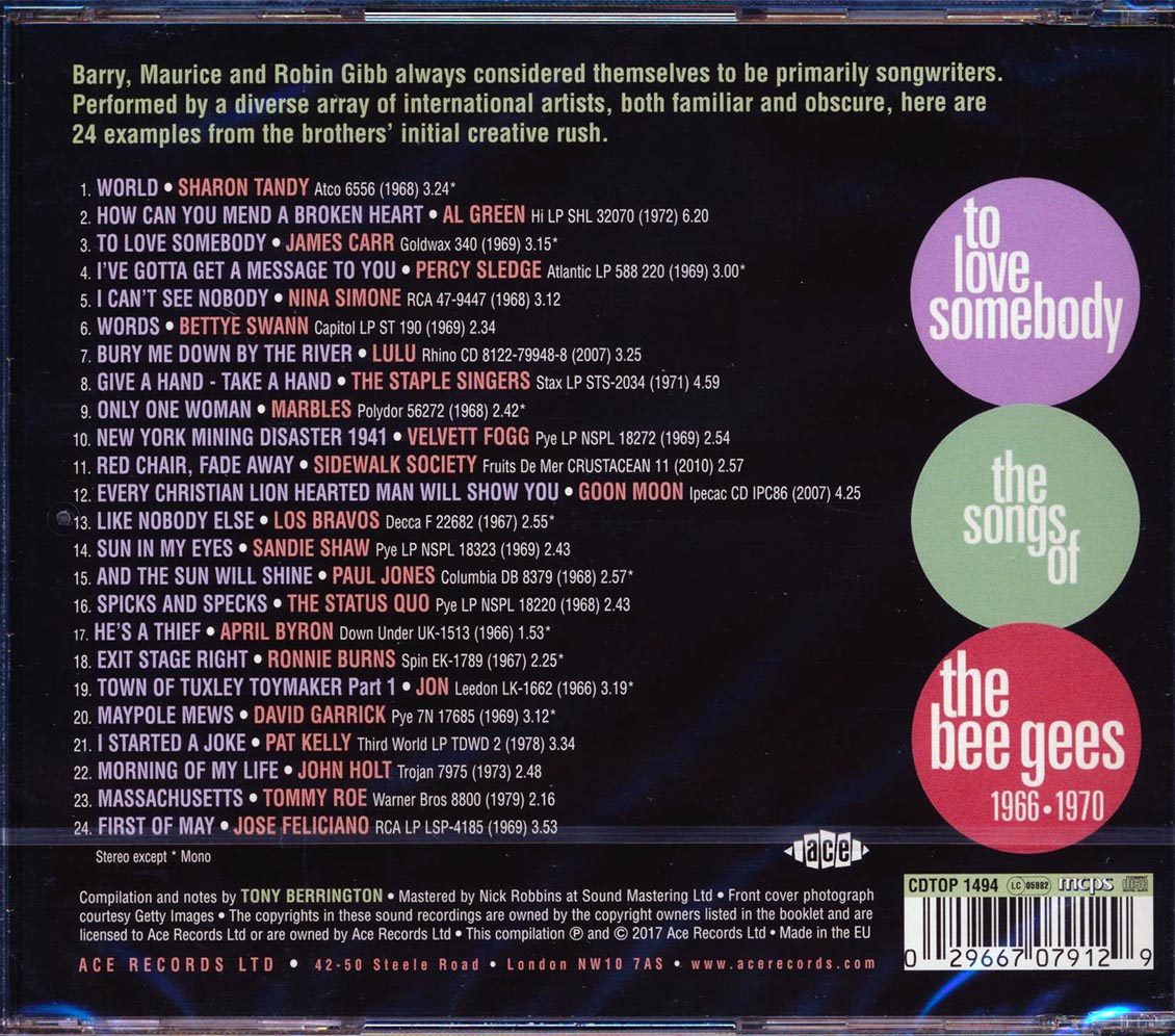 Al Green, Velvett Fogg, Goon Moon, Percy Sledge, Etc. - To Love Somebody: The Songs Of The Bee Gees 1966-1970 (24 tracks) (incl. large booklet) (remastered) [New CD]