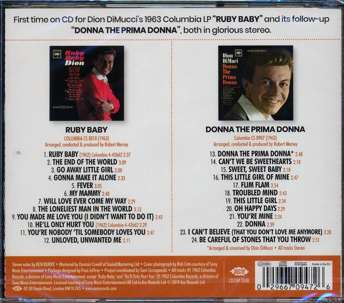 Dion DiMucci - Ruby Baby + Donna The Prima Donna (2 albums on 1 CD) (24 tracks) (incl. large booklet) (remastered) [New CD]