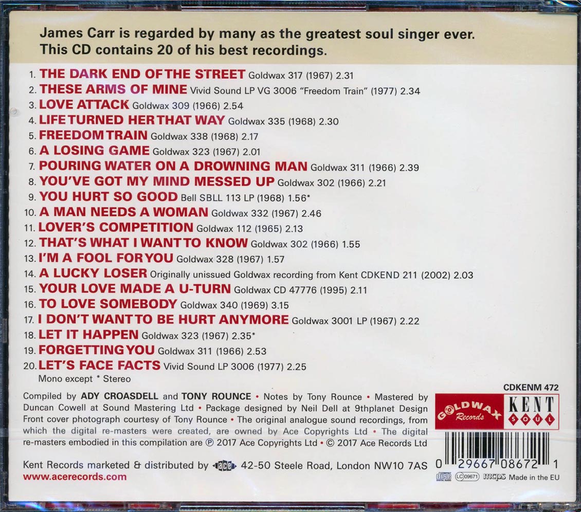 James Carr - The Best Of James Carr (20 tracks) (incl. large booklet) (remastered) [New CD]