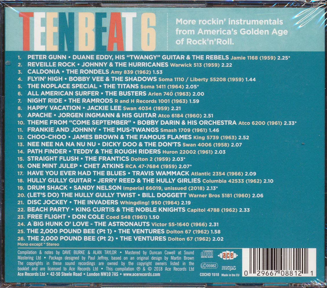 Bobby Vee, The Ventures, The Ramrods, The Astronauts, Etc. - Teen Beat Volume 6: Another 26 Great Rockin' Instrumentals (26 tracks) (incl. large booklet) (remastered) [New CD]