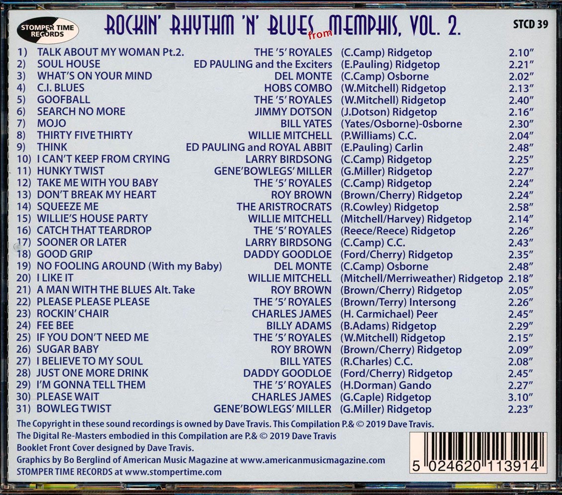 Bill Yates, Billy Adams, Roy Brown, Etc. - Rockin' Rhythm 'N' Blues From Memphis Volume 2 (31 tracks) (incl. large booklet) (remastered) [New CD]