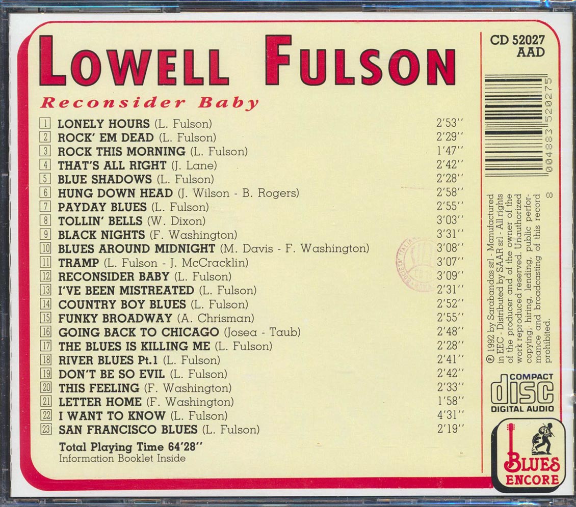 Lowell Fulson - Reconsider Baby (23 tracks) [New CD]
