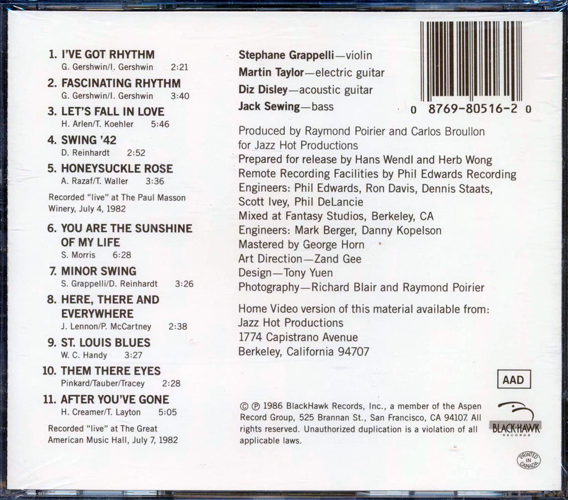 Stephane Grappelli - Live In San Francisco (incl. large booklet) [New CD]