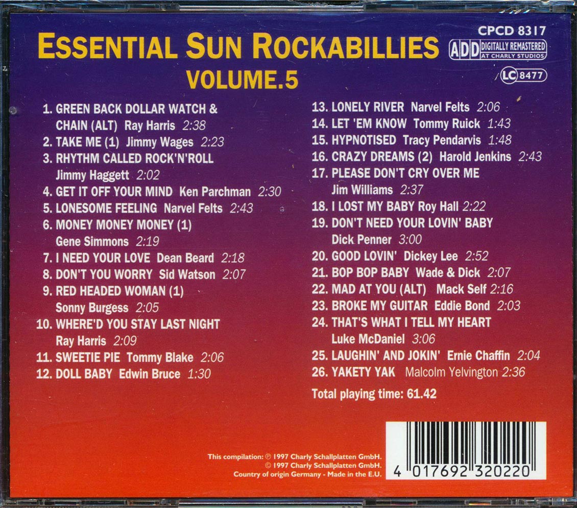 Ray Harris, Narvel Felts, Gene Simmons, Etc. - Essential Sun Rockabillies Volume 5 (26 tracks) [New CD]
