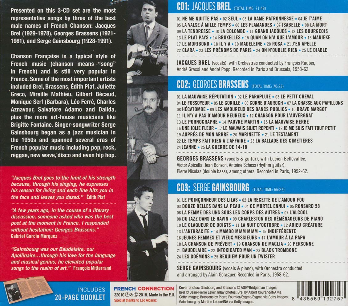 Serge Gainsbourg, Jacques Brel, George Brassens - French Connection (75 tracks) (3xCD) (incl. 20-page booklet) (deluxe 4-fold digipak) [New CD]