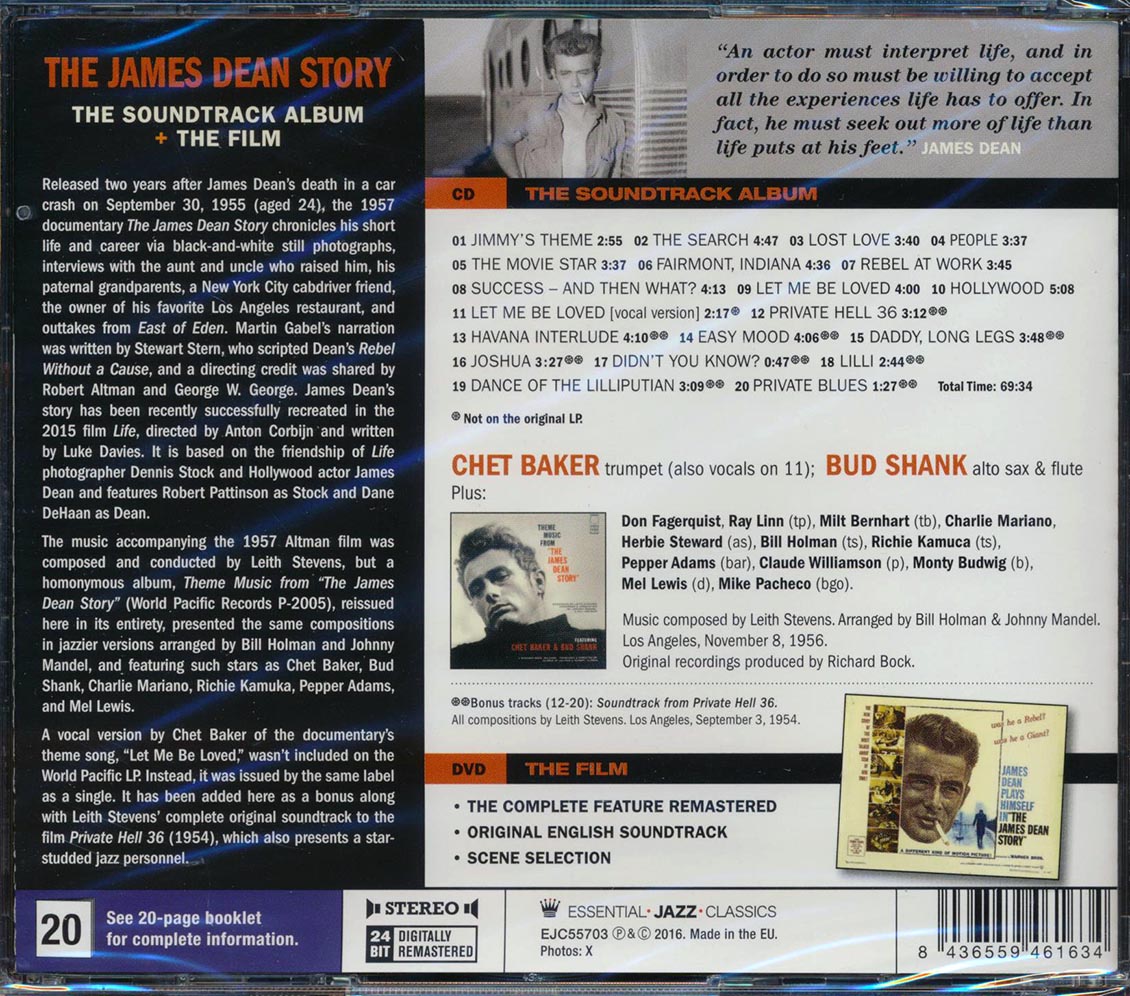 Chet Baker, Bud Shank - The James Dean Story (the Soundtrack Album CD + The Film DVD) (20 tracks) (+9 bonus tracks) (incl. DVD) (incl. 20-page booklet) (24-bit mastering) (remastered) [New CD]
