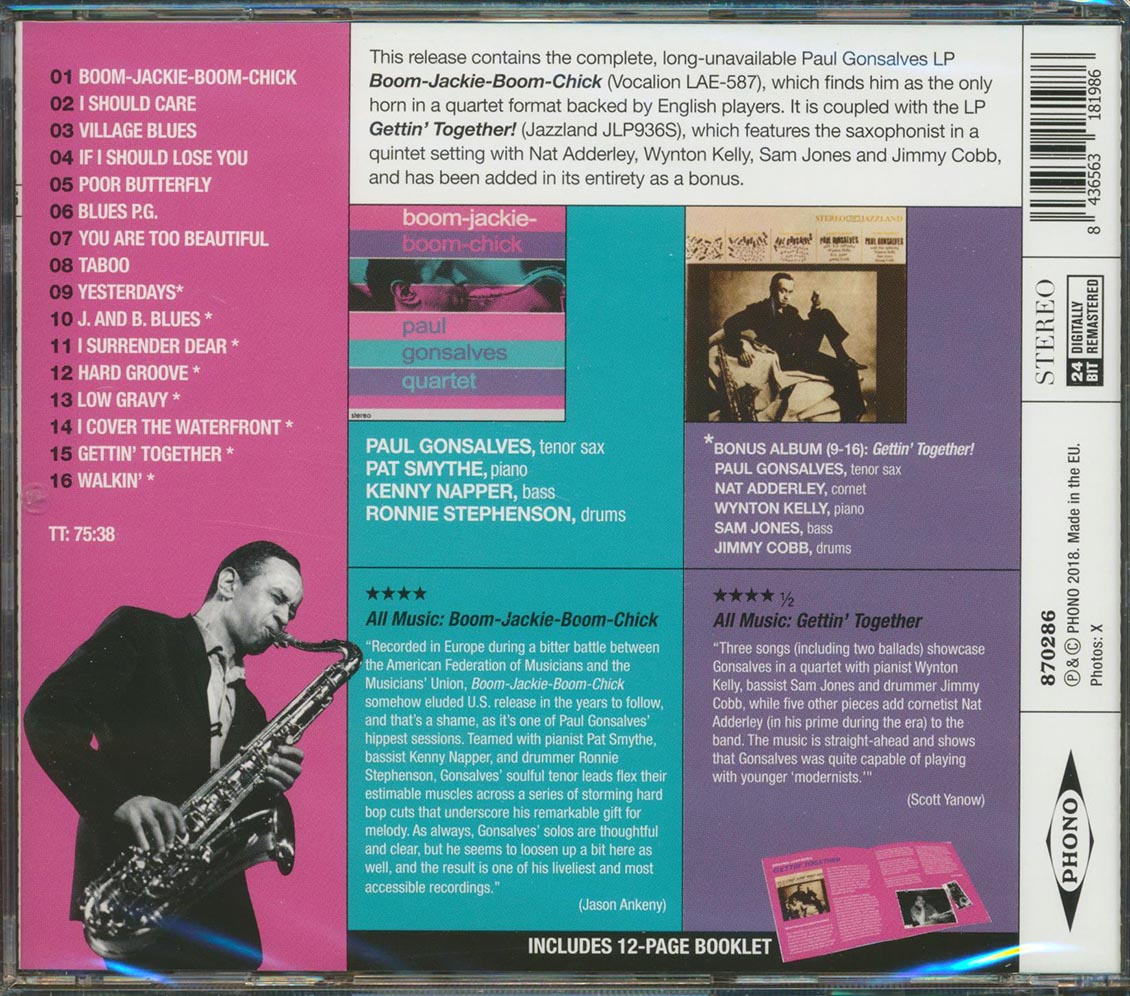 Paul Gonsalves - Boom-Jackie-Boom-Chick + Gettin' Together (2 albums on 1 CD) (incl. 12-page booklet) (24-bit mastering) (remastered) [New CD]