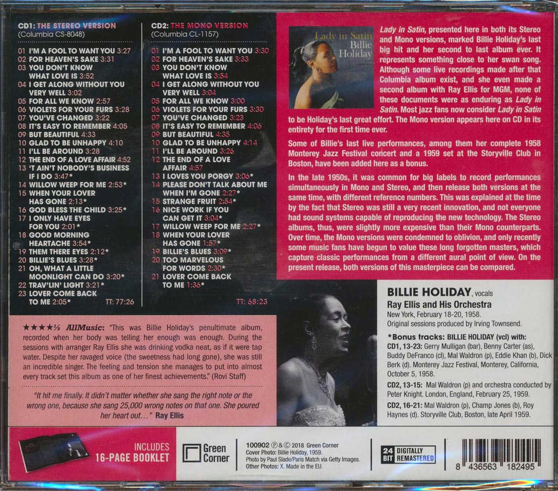 Billie Holiday - Lady In Satan: The Stereo & Mono Versions (+20 bonus tracks) (44 tracks) (ltd. ed.) (2xCD) (incl. 16-page booklet) (24-bit mastering) (remaste [New CD]
