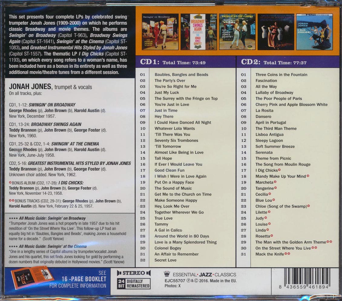 Jonah Jones Quartet - Broadway & Hollywood Hits (4 albums on 2 CDs) (63 tracks) (+14 bonus tracks) (2xCD) (incl. 16-page booklet) (24 [New CD]