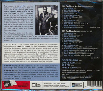 Thelonious Monk Quartet - Monk's Dream: The Stereo & Mono Versions (2 albums on 1 CD) (26 tracks) (+10 bonus tracks) (ltd. ed.) (2xCD) (incl. 12-page booklet) (24-bit [New CD]