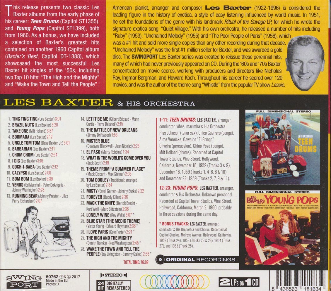Les Baxter - Teen Drums + Young Pops (2 albums on 1 CD) (28 tracks) (+5 bonus tracks) (ltd. ed.) (deluxe 3-fold digipak) (24-bit masterin [New CD]