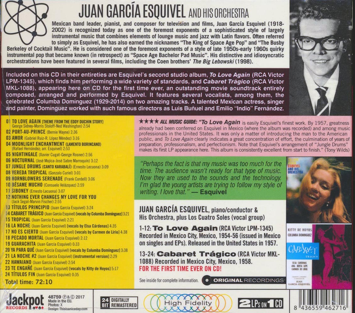 Esquivel & His Orchestra - To Love Again + Cabaret Tragico (2 albums on 1 CD) (24 tracks) (ltd. ed.) (deluxe 3-fold digipak) (24-bit mastering) (remastered) [New CD]