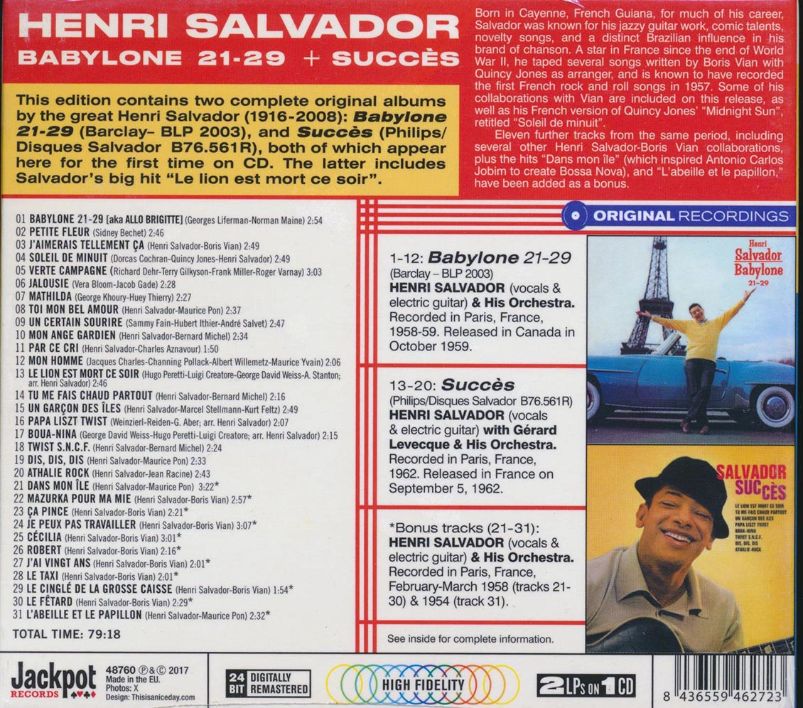 Henri Salvador - Babylone 21-29 + Succus (2 albums on 1 CD) (31 tracks) (+11 bonus tracks) (ltd. ed.) (deluxe 3-fold digipak) (remastered) (2 [New CD]