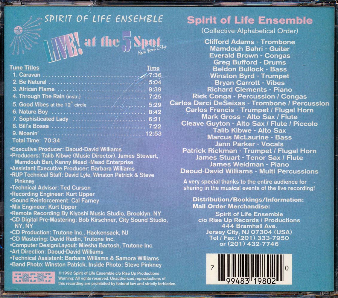 Spirit Of Life Ensemble - Live At The 5 Spot [New CD]