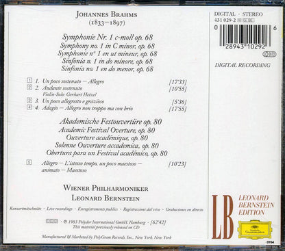 Johannes Brahms, Vienna Philharmonic Orchestra - Symphony No. 1, Acedemic Festival Overture [New CD]