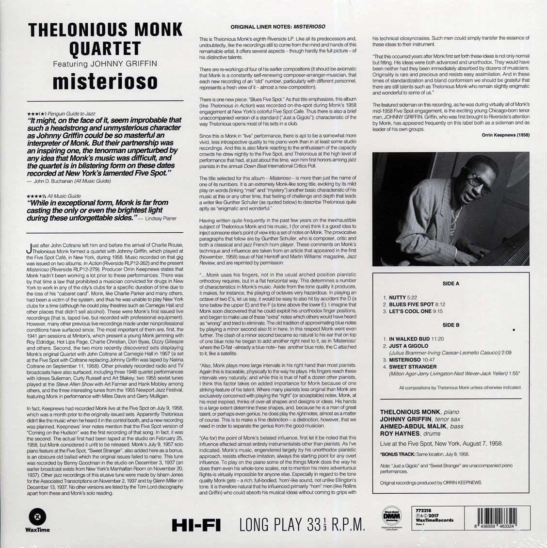 Thelonious Monk Quintet - Misterioso (+bonus track) (DMM) (ltd. ed.) (180g) (High-Def VV) (remastered) [New Vinyl Record LP]