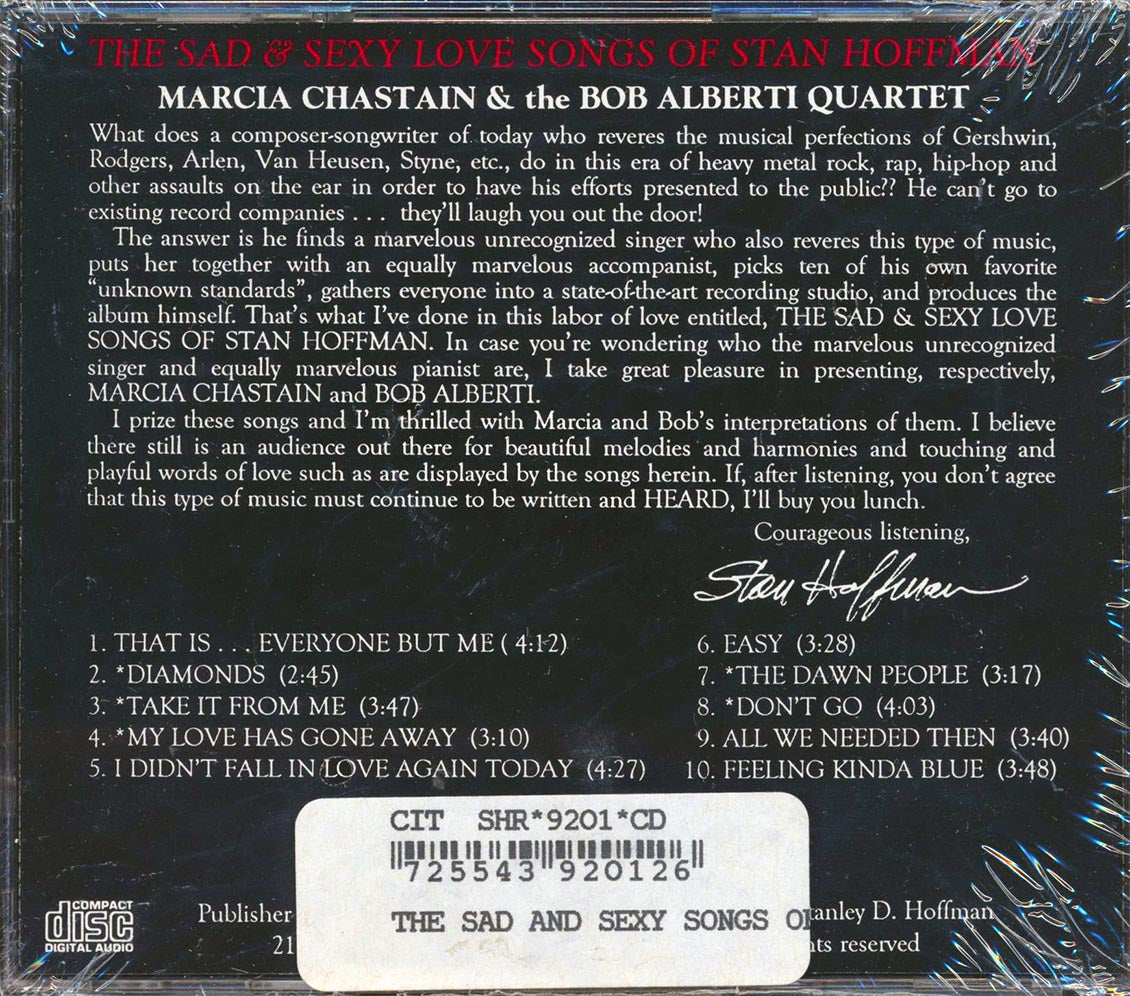 Marcia Chastain & Bob Alberti Quartet - The Sad & Sexy Love Songs Of Stan Hoffman [New CD]