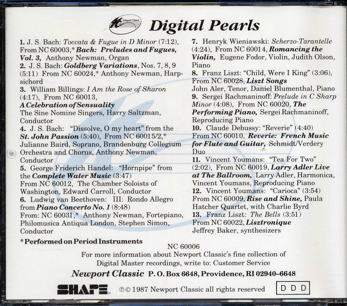 Bach, William Billings, Handel, Etc. - Digital Pearls Newport Classics [New CD]