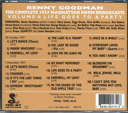 Benny Goodman - The Complete 1937 Madhattan Room Broadcasts Volume 4: Life Goes To A Party (20 tracks) [New CD]