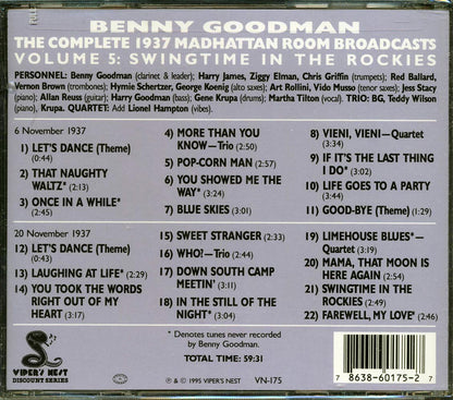 Benny Goodman - The Complete 1937 Madhattan Room Broadcasts Volume 5: Swingtime In The Rockies (22 tracks) [New CD]